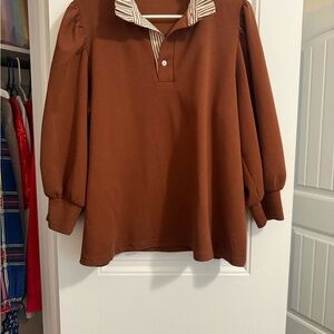 Entro Brown Top with Striped Collar